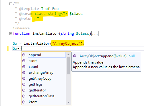 generic class-string IntelliSense