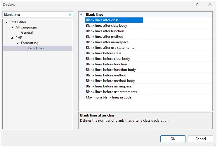 Blank Lines Settings